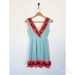 Blue and orange mini dress